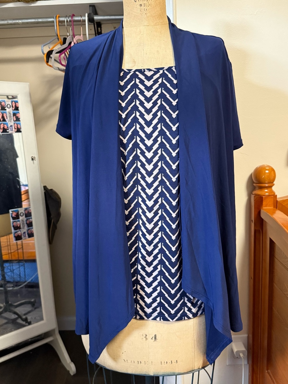 NAIF Navy Blue Draped Open-Front Jacket